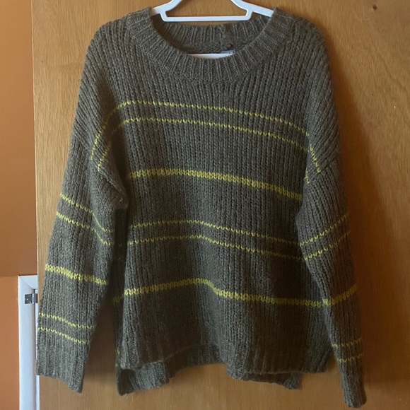 Aerie Green and Yellow Stripe Crew Neck Sweater - Picture 1 of 3